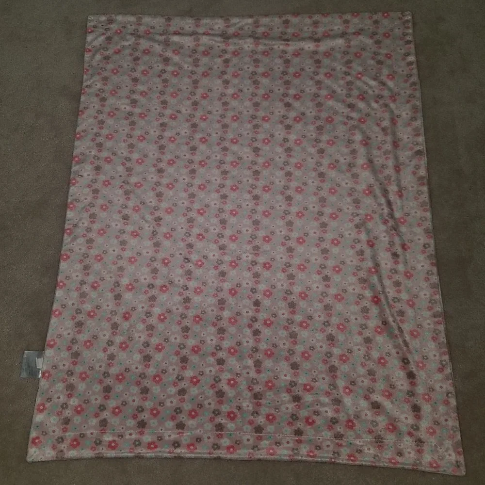 RN 119741 Pink OWLS Fleece Baby Blanket Reversible Lovey Bird Blue Trees Flowers